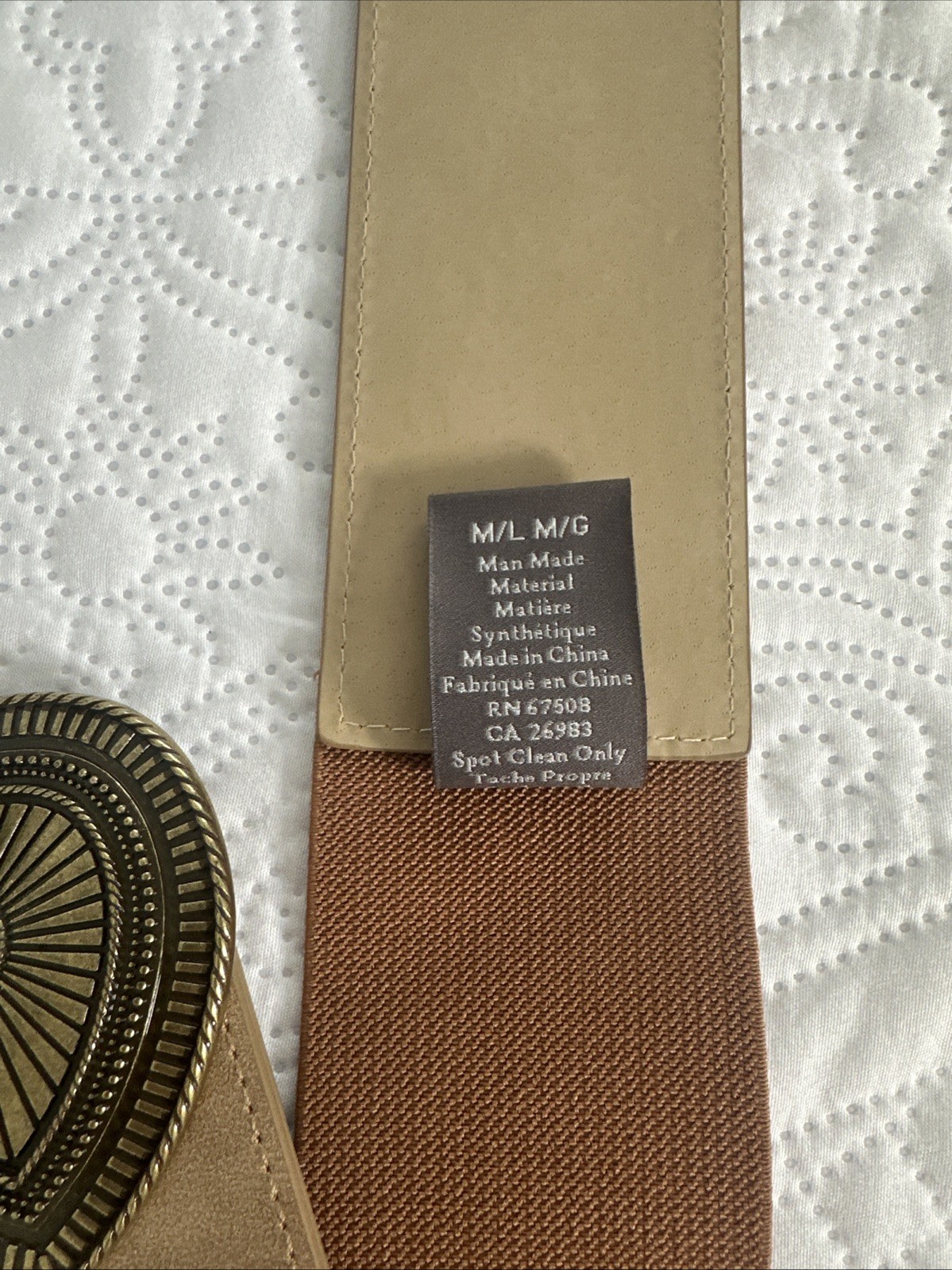 Vince Camuto wide elastic belt, brown, synthetic suede, size M/L M/G