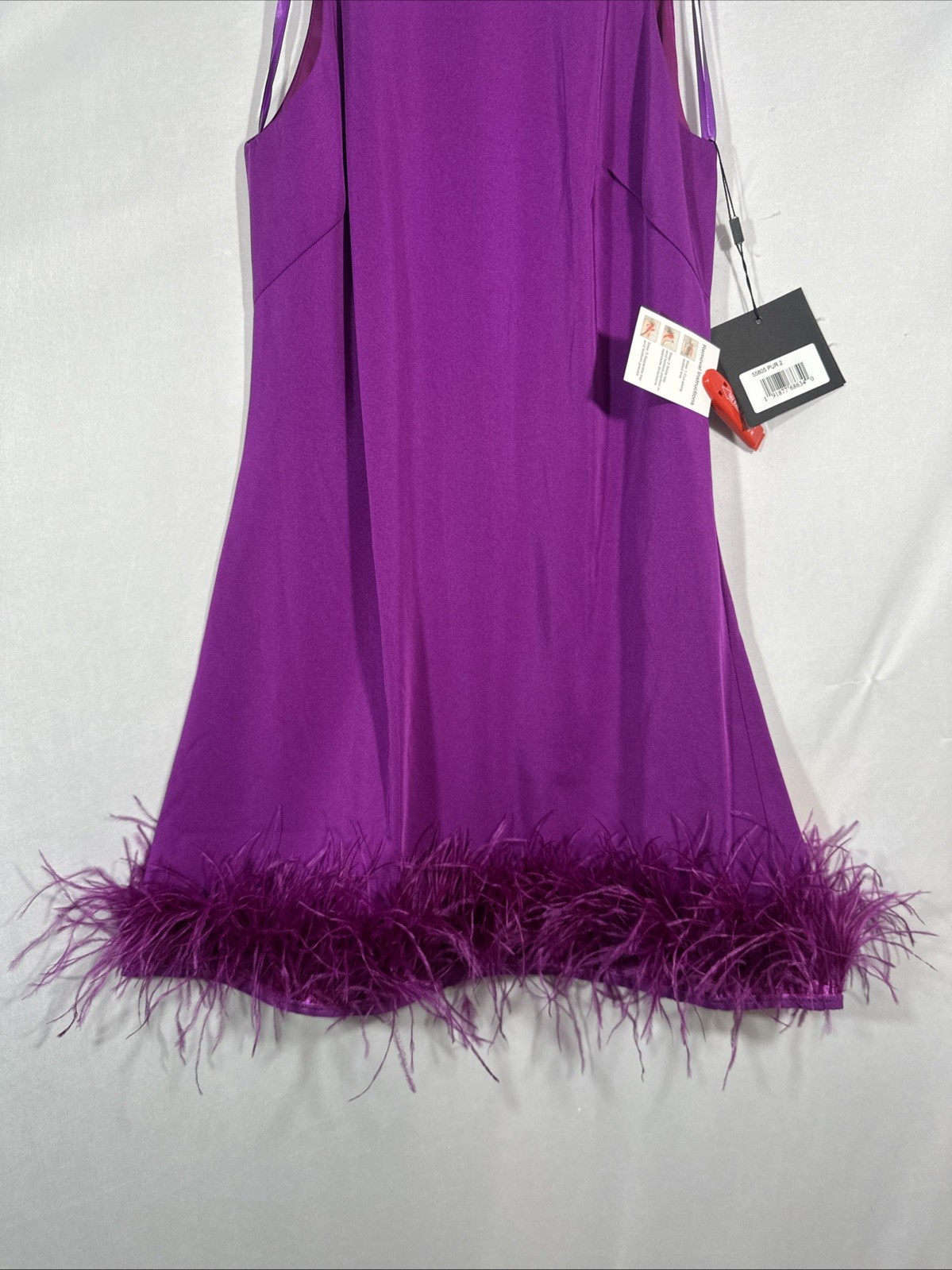 NWT IEENA Mac Duggal [ 2 ] 55805 Feathered Hem High Neck Trapeze Dress #U1533