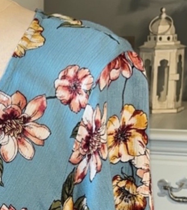 Floral Summer Romantic Dress Blue Flowy Ruffle Sleeve Womens Small Mini