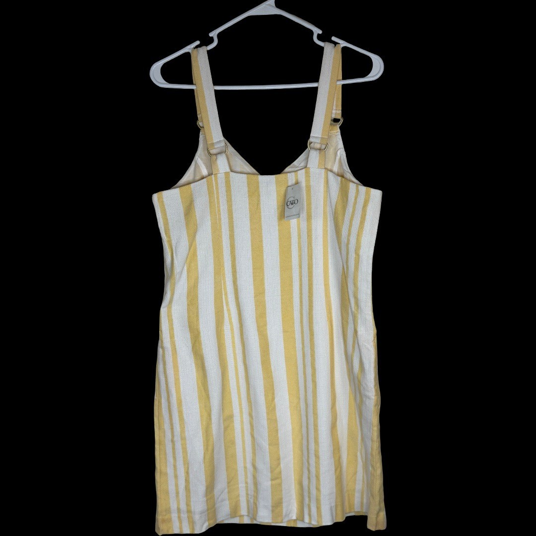 Cato Yellow White Striped Pinafore Shift Dress Womens Medium Cotton Blend