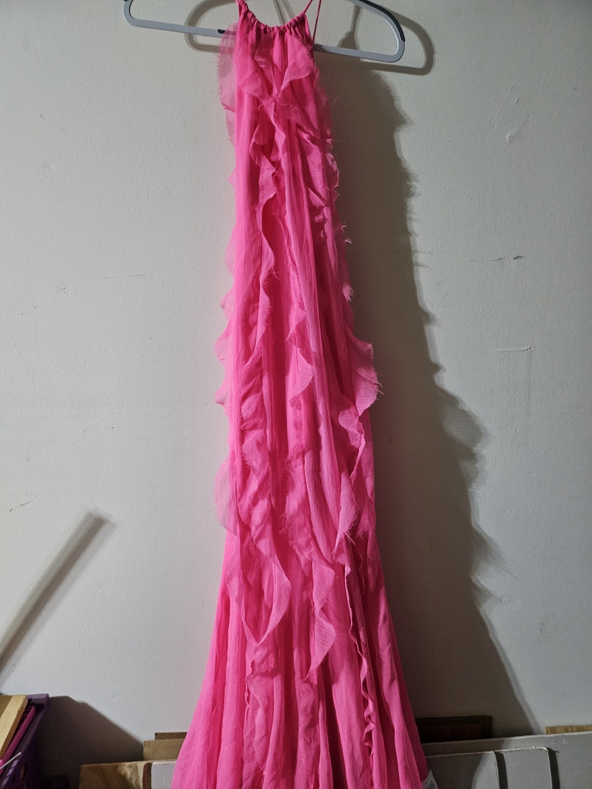 ASOS Design Women’s Halter Maxi Dress Hot Pink Ruffle Accents Straps Size 4