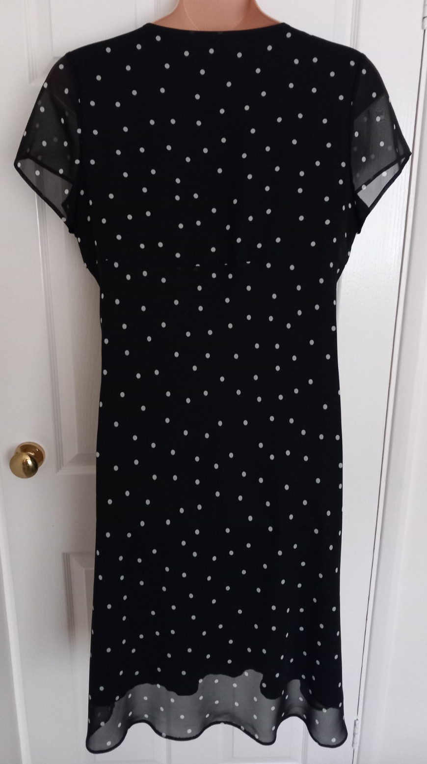 St. Michael Marks & Spencer Black Polka Dot Sheer Dress UK 20 Vintage ’96