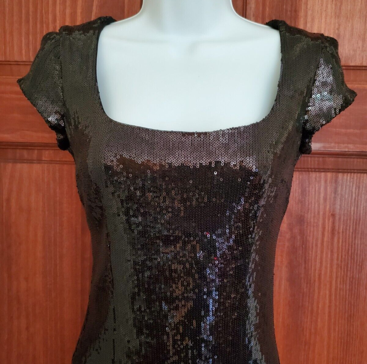 SHAPE FX SPIEGEL Built In Shapewear Black Sequined Party Sheath Dress Sz 2 NWOT