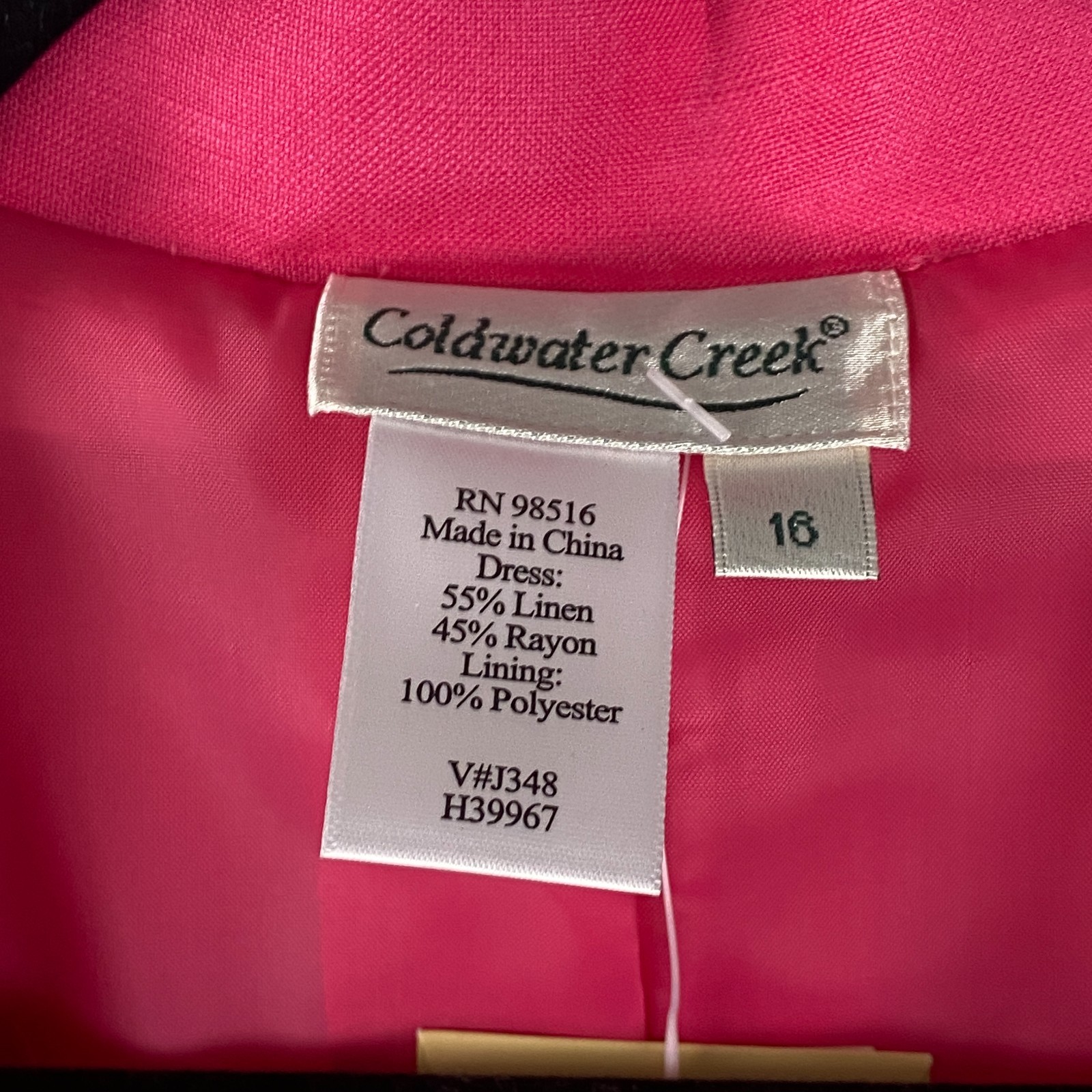 Coldwater Creek Linen Blend Button Front Midi Dress Size 16 Pink Tie Waist