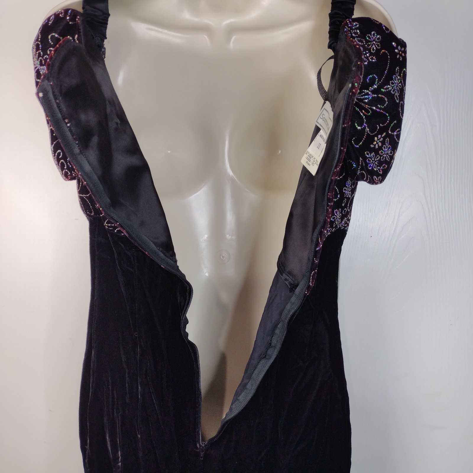 Scott McClintock Black Maroon Cocktail Dress Velvet Sz 10 Off Shoulder 90s Y2K