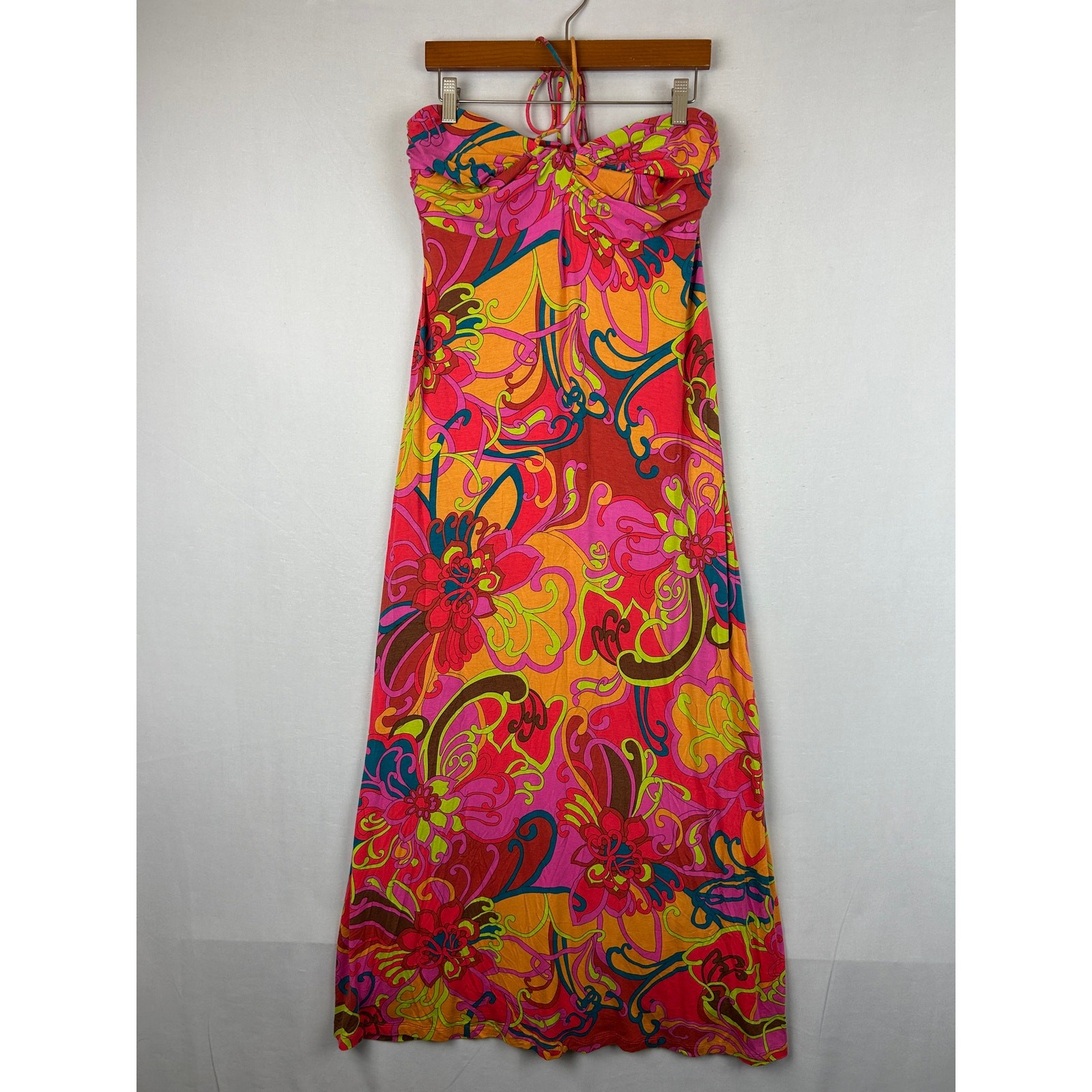 Trina Turk Halter Neck Maxi Floral Dress Pink TD125504 Women’s Size 8