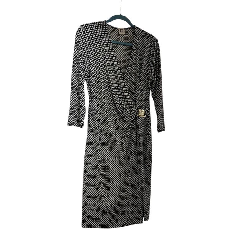 Anne Klein Faux Wrap Dress Black White Elegant Classic Women’s Large Vintage