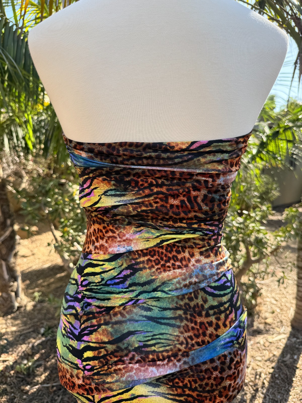 Forever 21 Y2K Rave Neon Ruched Animal Print Halter Bodycon Mini Dress Size S/P