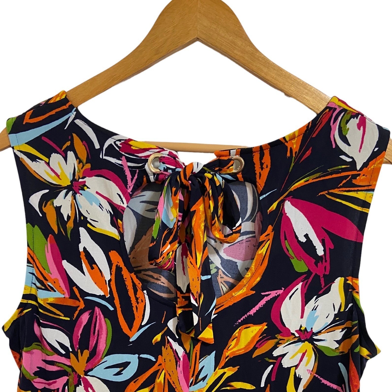MSK Tropical Floral Sleeveless Tie Keyhole Back Shift Resortwear Dress Size XL