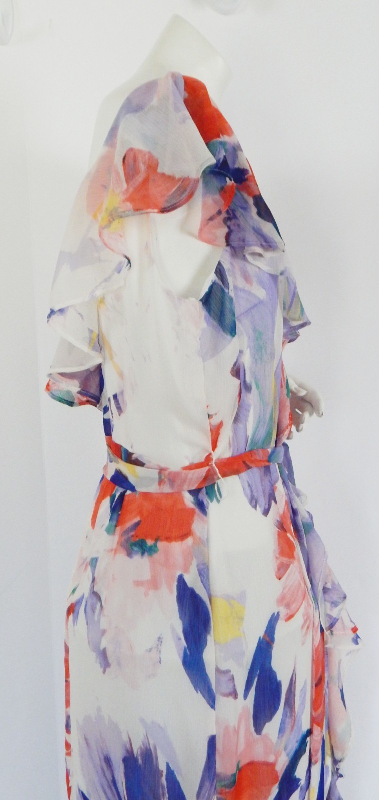 Harper Rose Watercolor Floral Ruffle V-Neck Lined Below Knee Dress Size 4