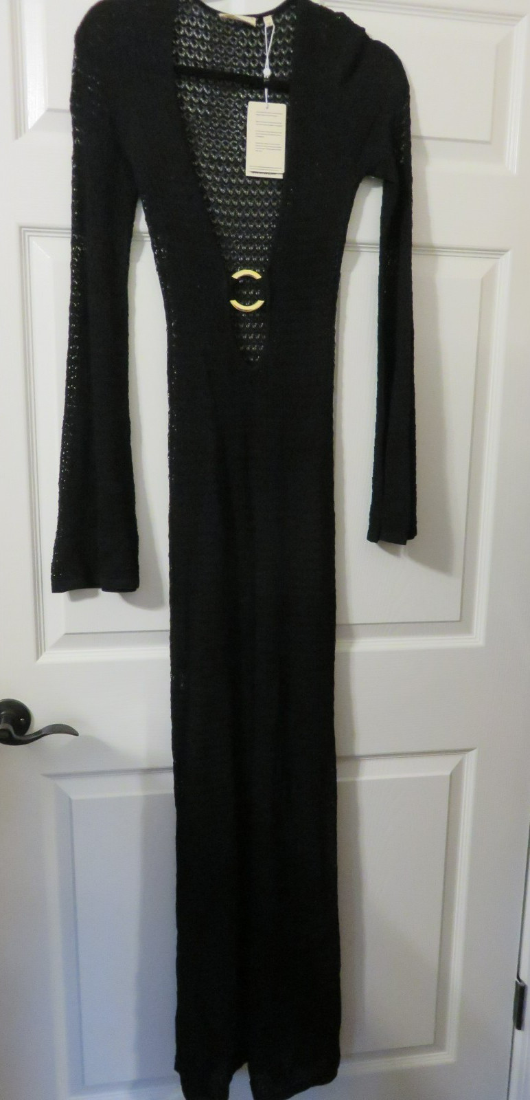 NWT Monday Swimwear Montego Dress Black Lace Crochet Small Sheer Side Slits $218