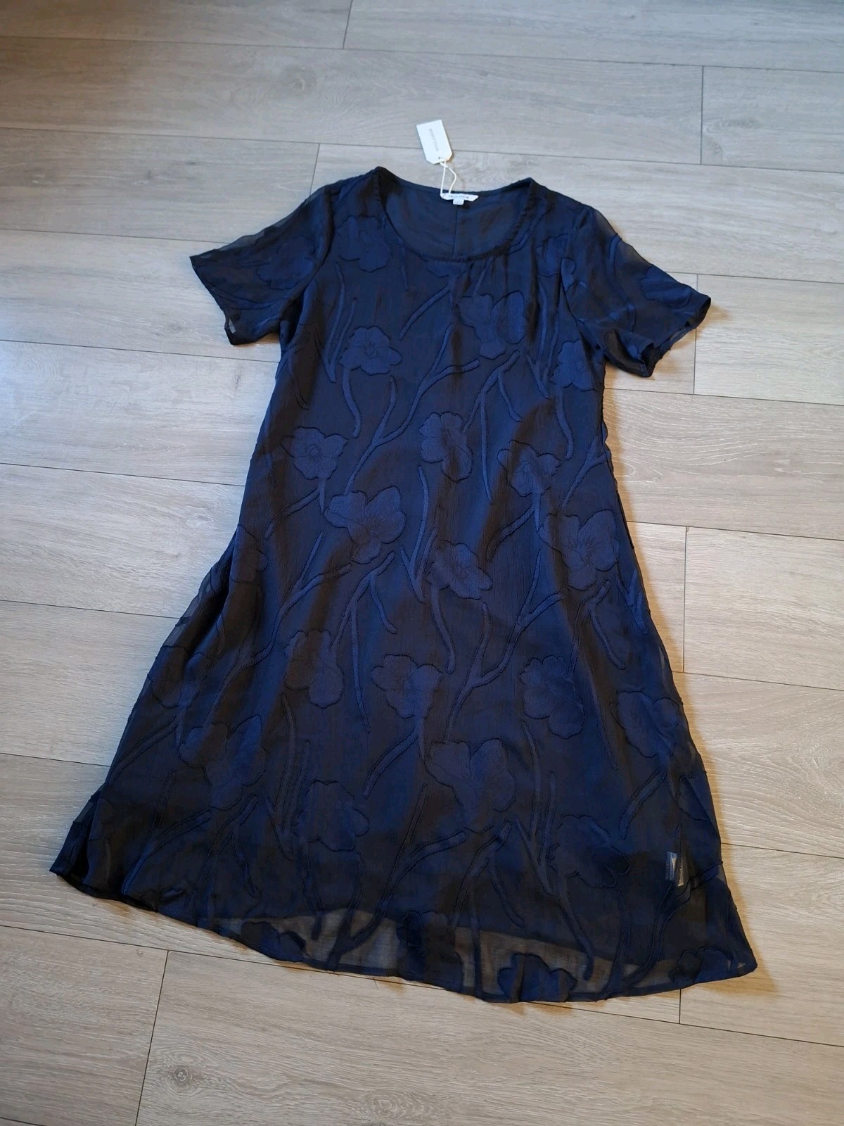 MSGLAMOR Dark Blue Sheer Applique Flared Dress BNWT Party Evening Party UK10/12
