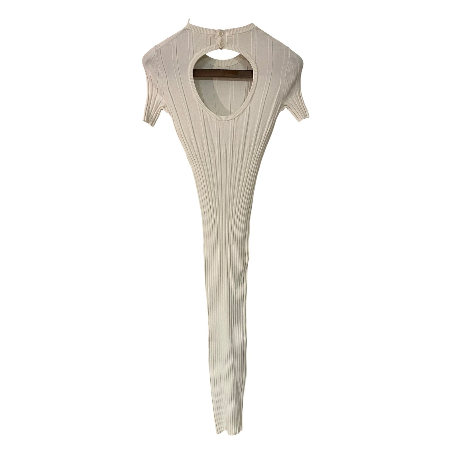 Helmut Lang White Ribbed Knit Keyhole Bodycon Midi Dress Baddie Minimalist XS