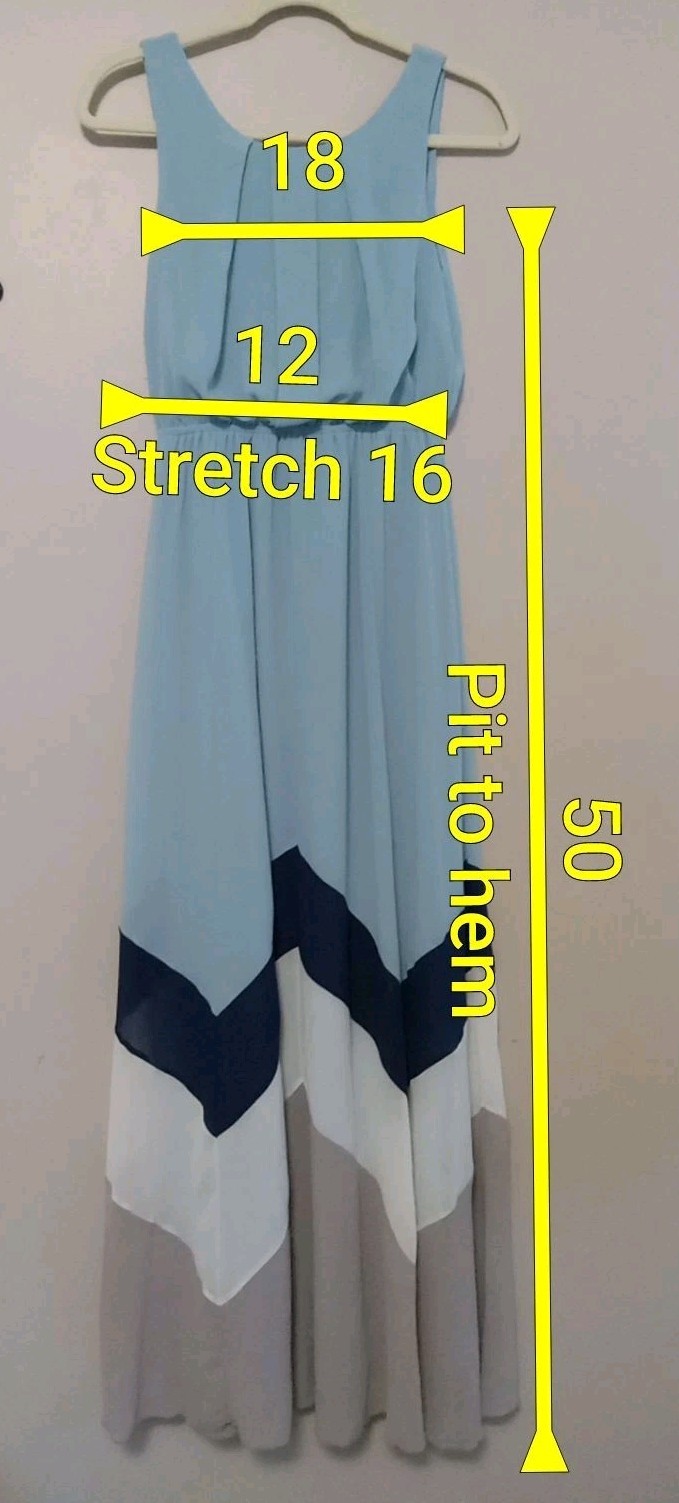 Ya Women Light Blue Geometric Colorblock Beige White Navy Maxi Dress Size S
