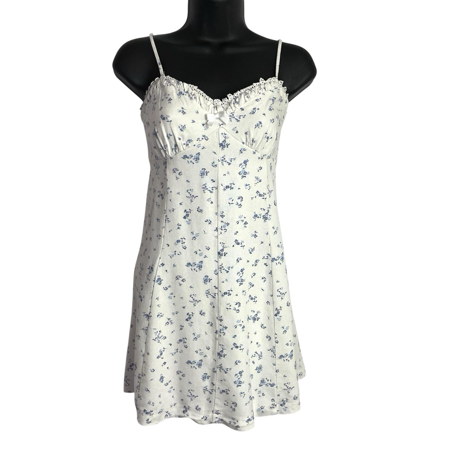 Vintage Trixxi Womens Y2K Babydoll Mini Dress Size L White Ditzy Floral Lined