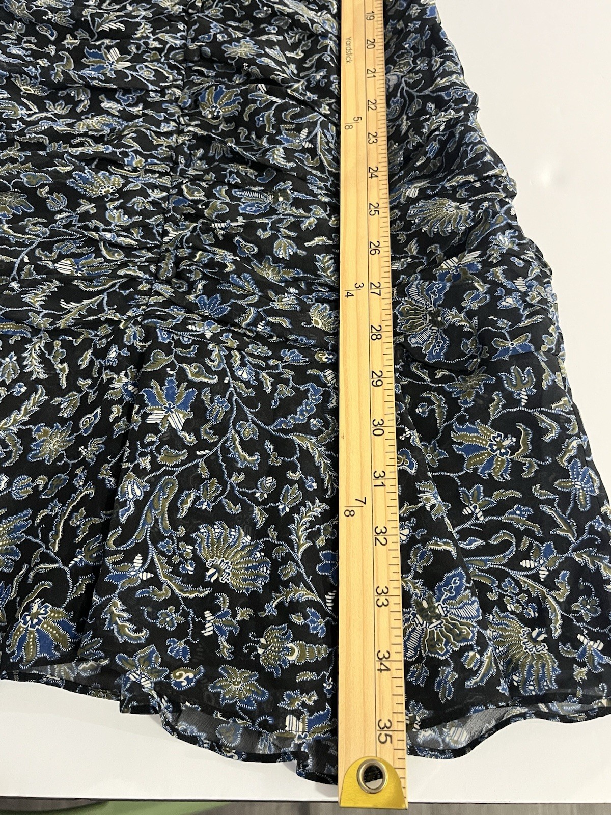 VERONICA BEARD Blue Floral 100% Silk Ruched Bell Sleeve Ruffle Dress Size 2 $595