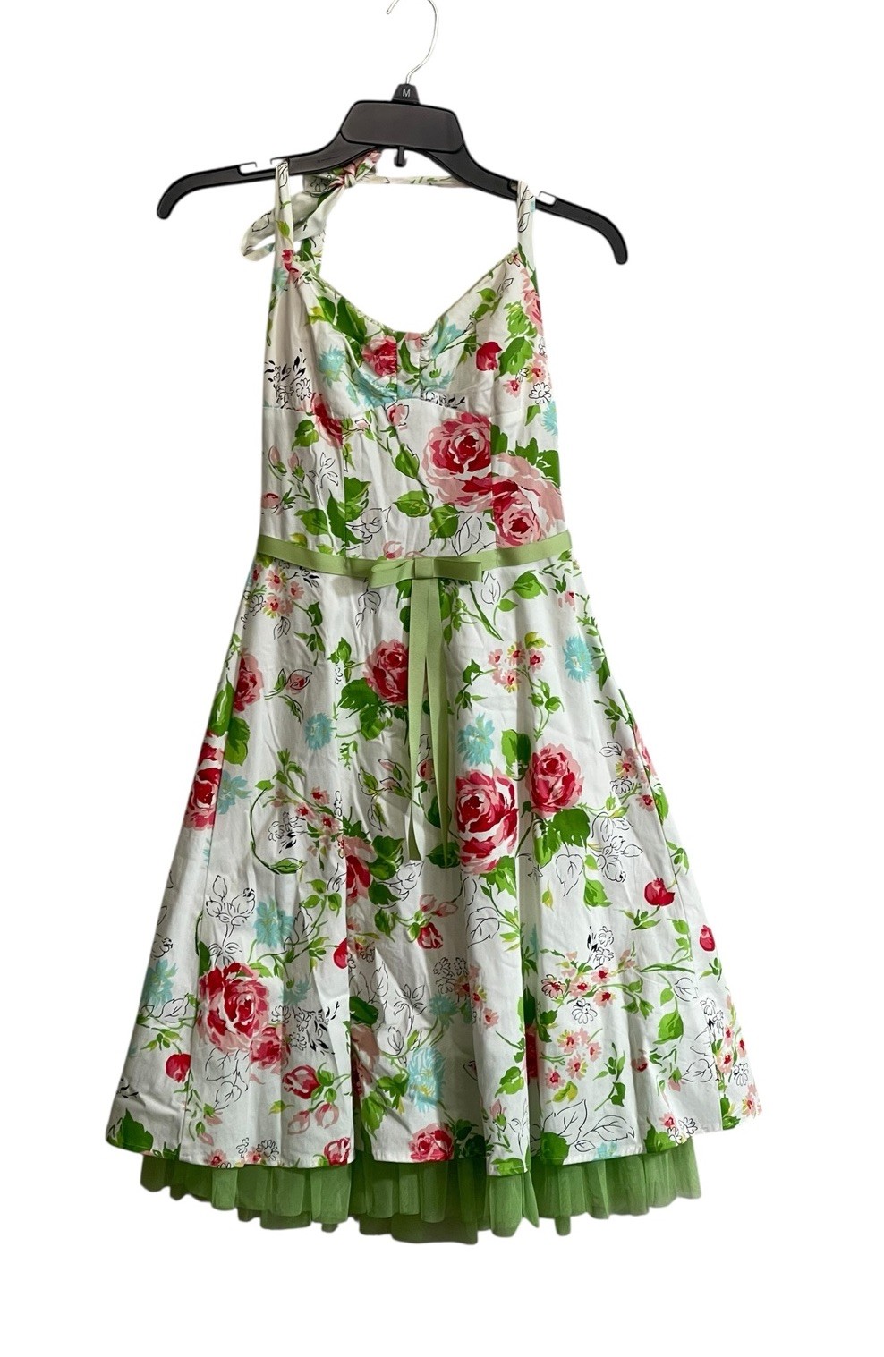 Y2K Vtg Rampage Dress Juniors 3 Floral Halter Neck Baby Doll Fitted Fairy Whimsy