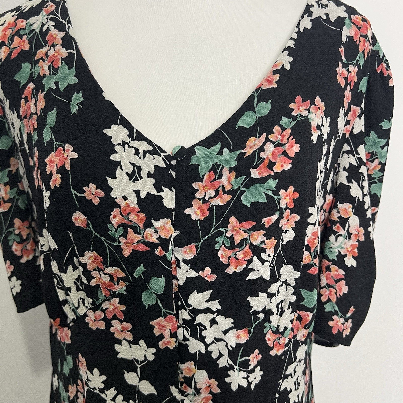 Est 1946 Womens Size 18/20W Black Midi Floral Dress Buttons Tie Back Reception