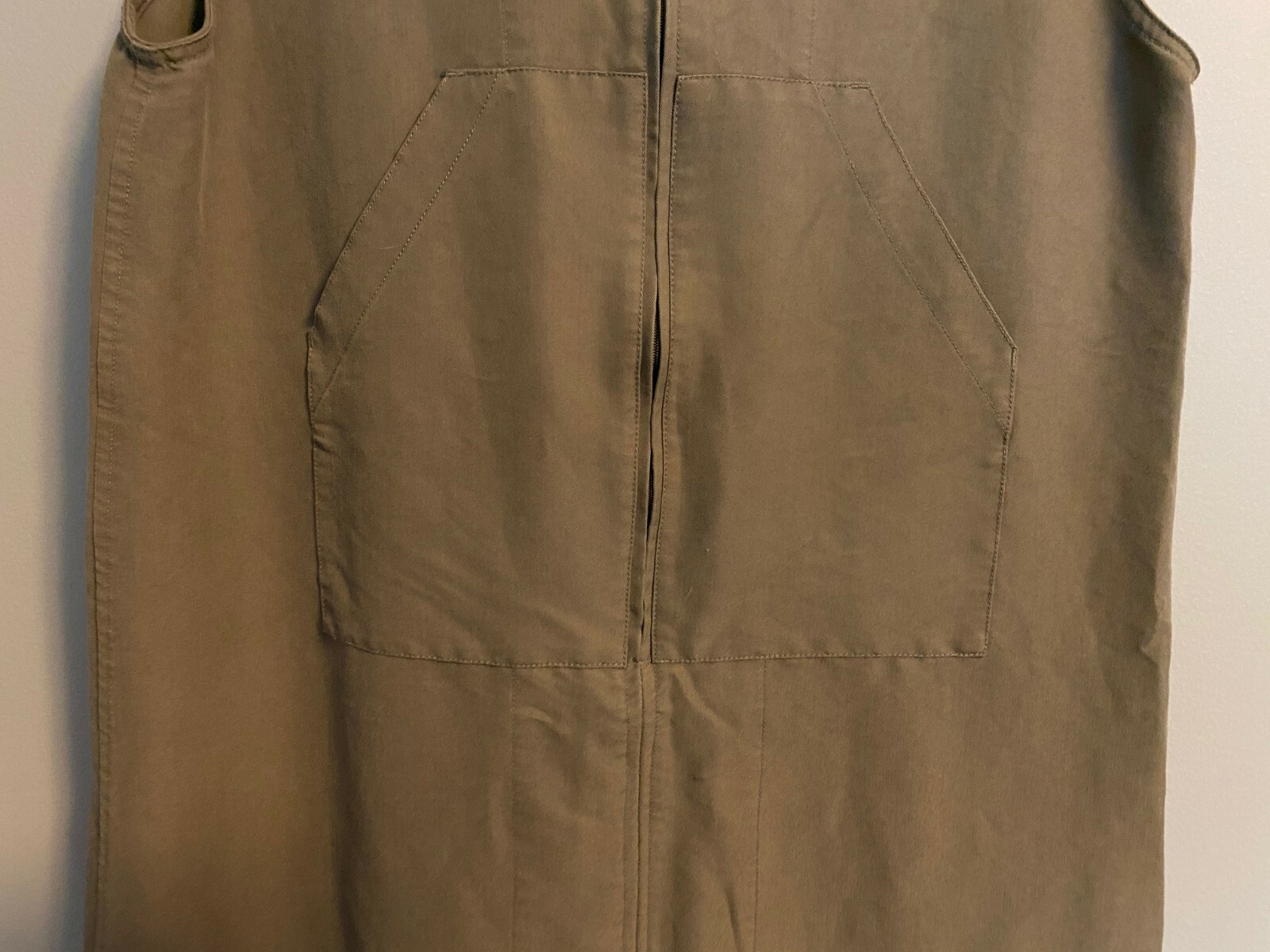 Womens HSZ Studio Sleeveless Shift Dress, Olive, Hooded, 1/2 Zip, Pockets, Small