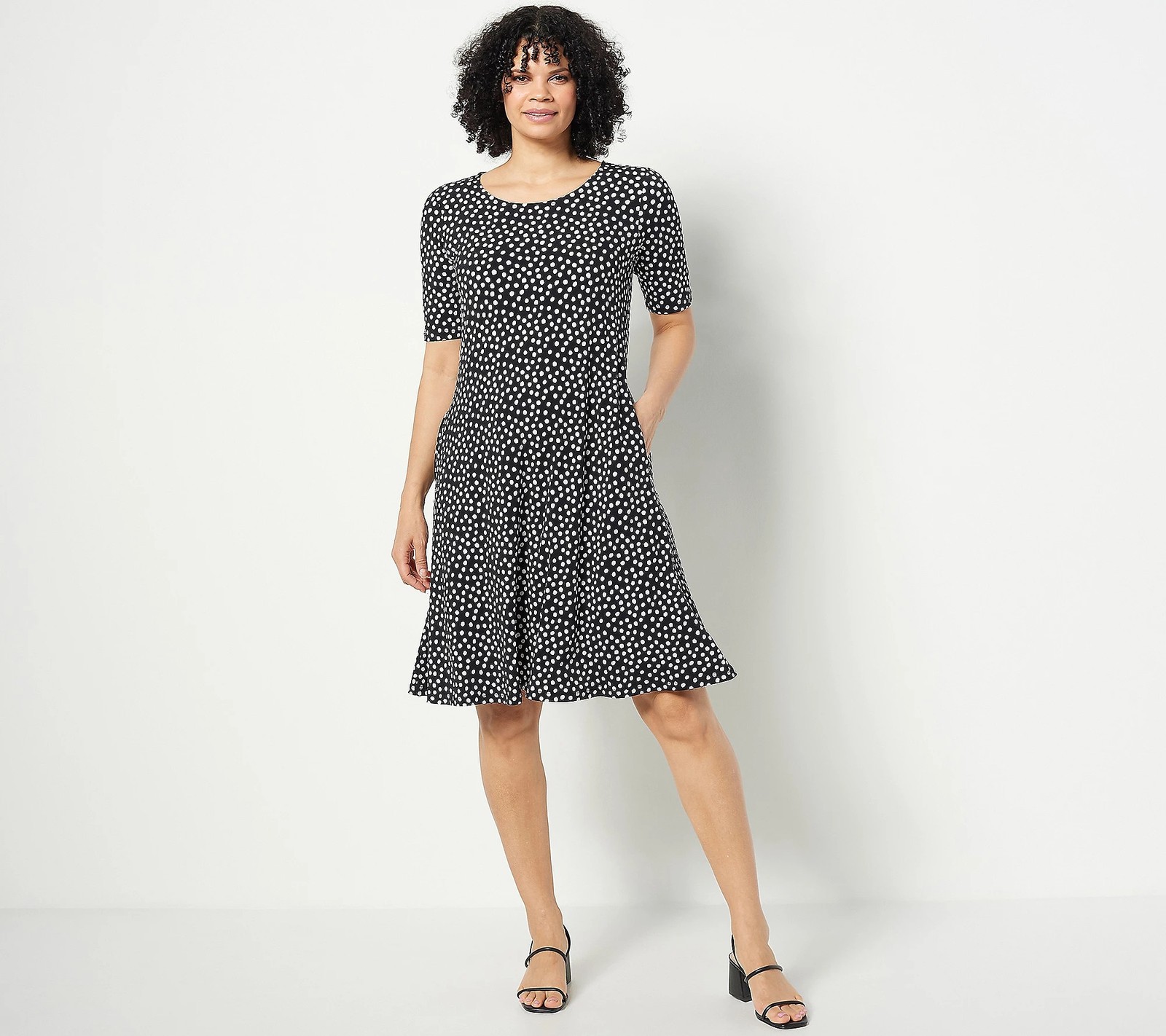 Susan Graver Liquid Knit Fit & Flare Dress Dot 1X New