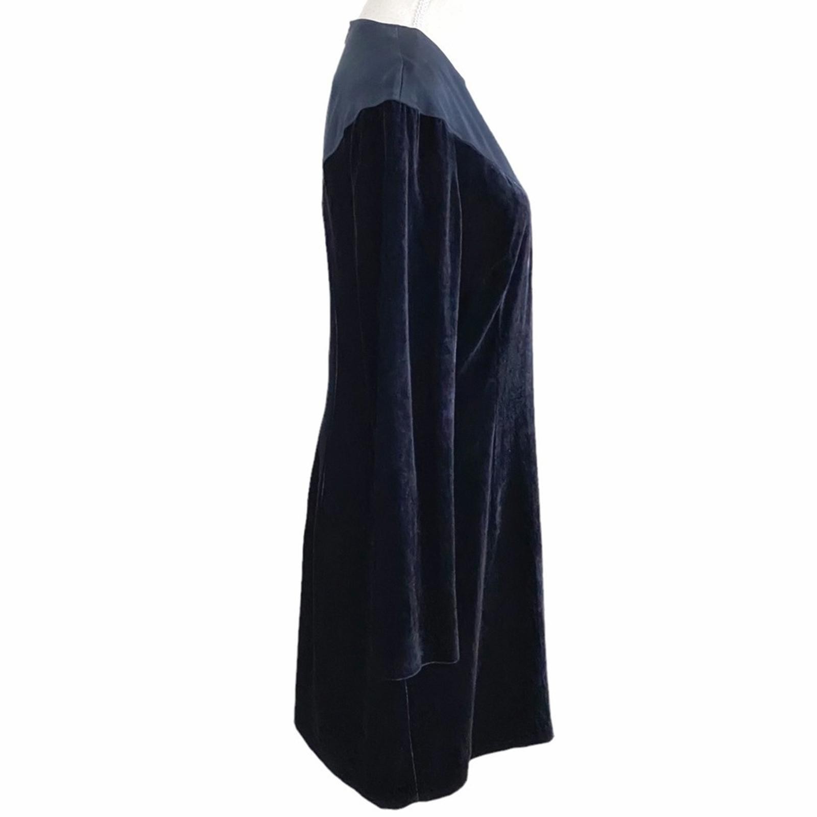 CEDRIC CHARLIER SILK BLEND NAVY SATIN VELVET COMBO LONG SLEEVE A-LINE DRESS – 8
