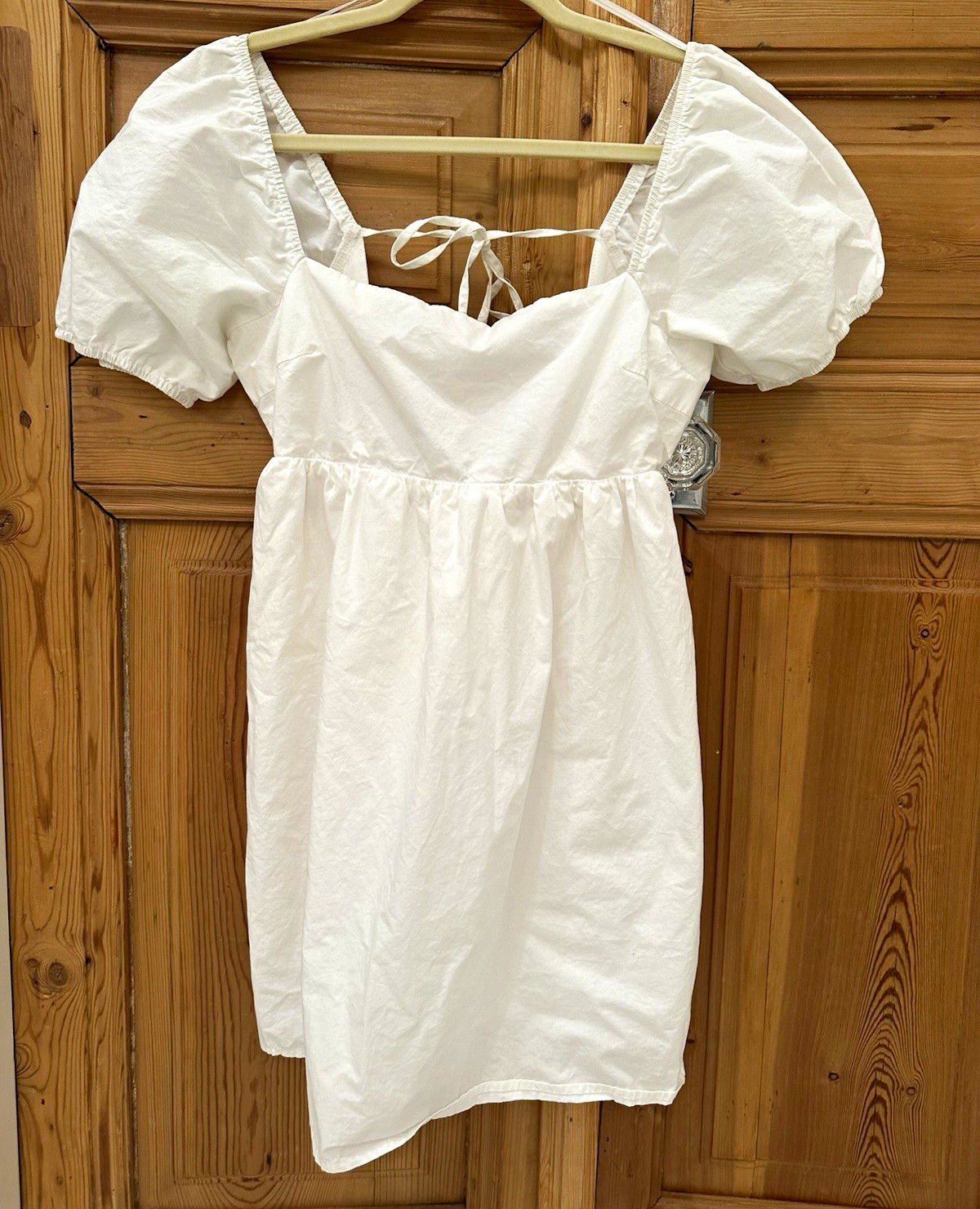 LE LIS White Square Neck Puff Sleeve Tie Back Woven Mini Dress Size S