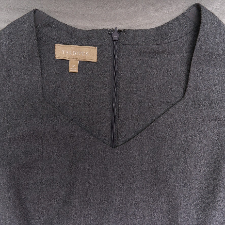 Talbots Sheath Dress Women 12 Gray Wool Sleeveless Stretch Lined