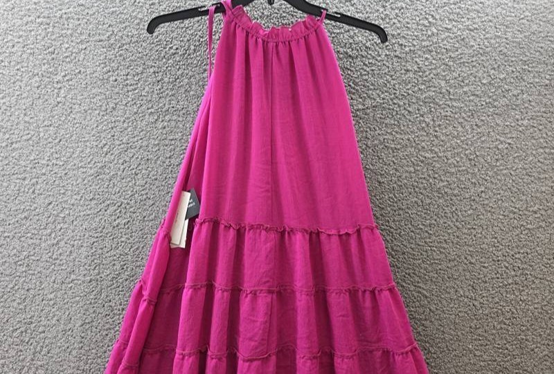 Signature by Robbie Bee Tiered Ruffled-Neck Midi Dress Women’s Large Pink