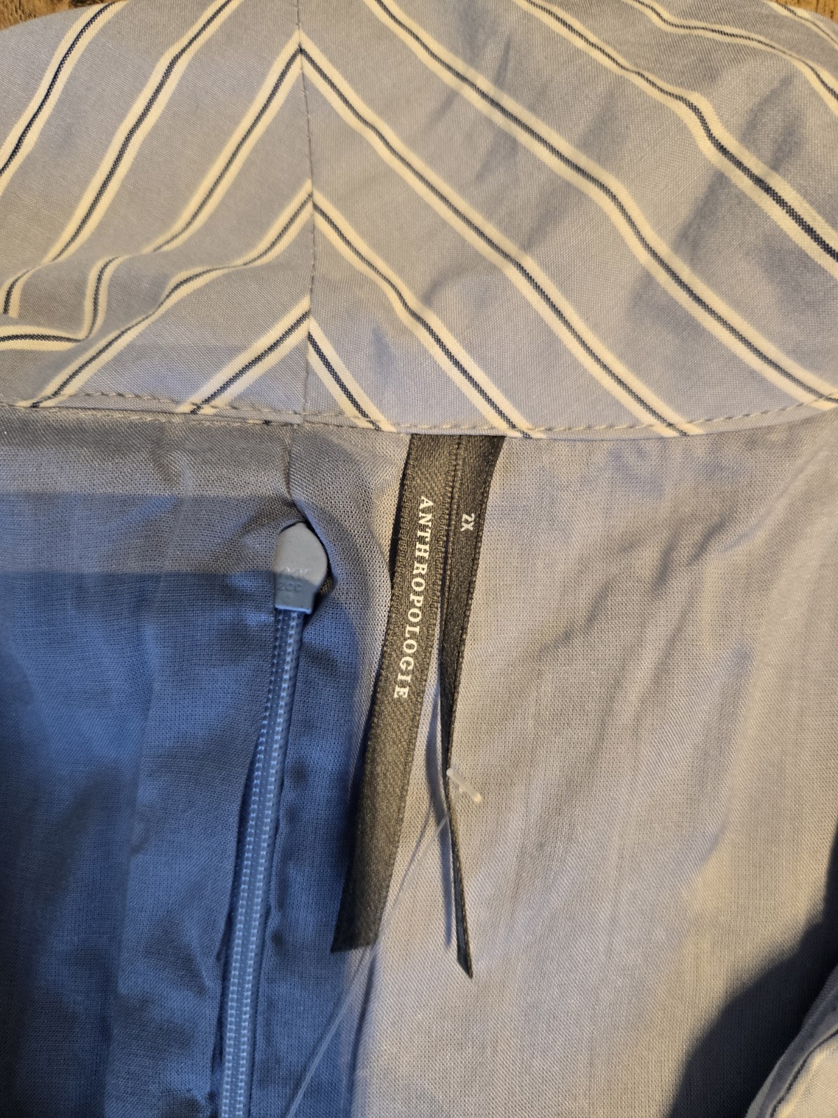 Anthropologie Tobie Button Front Pleated Shirt dress Size 2X Stripe Cottage Blue