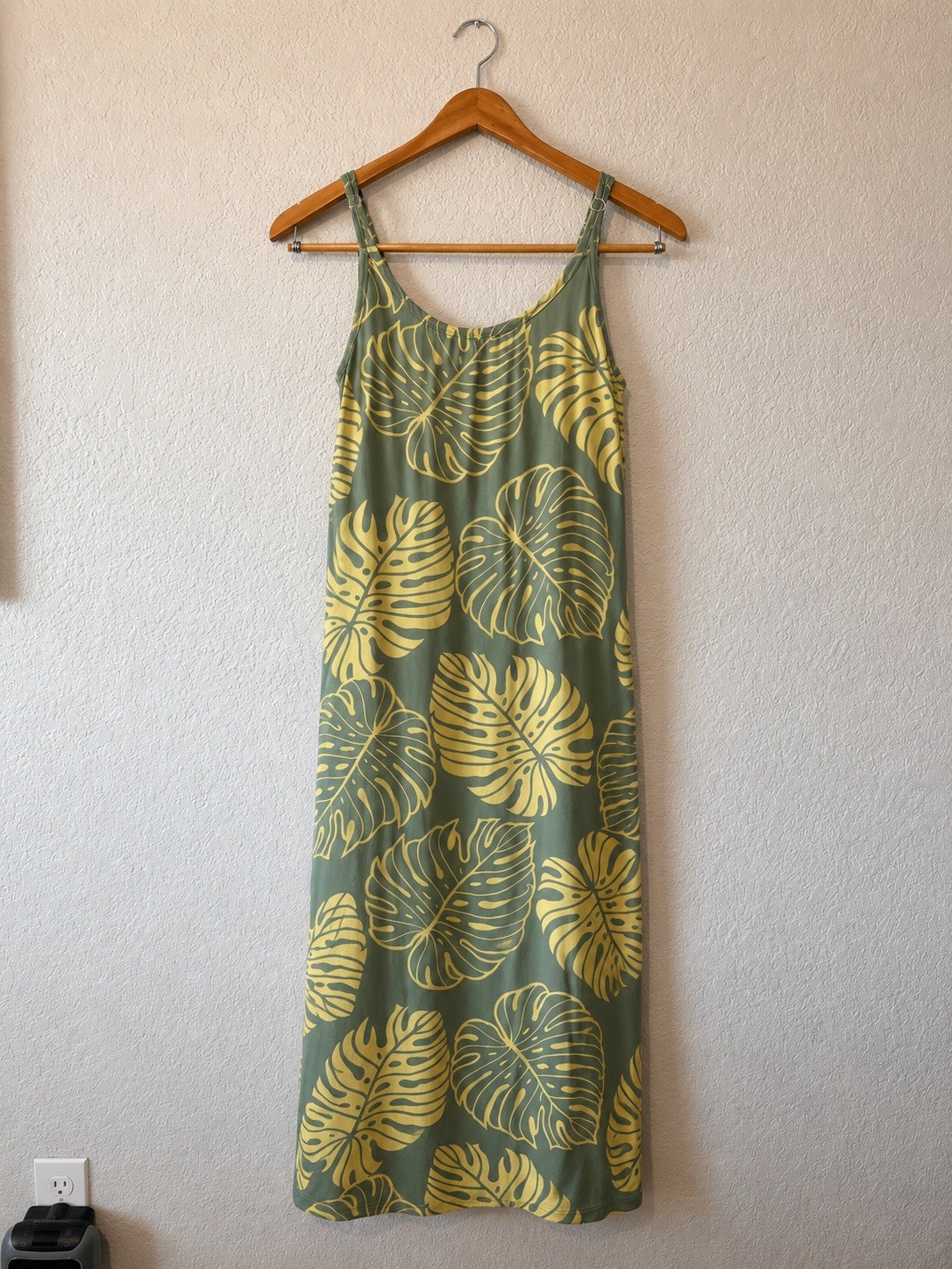 Green Yellow Hawaiian Midi Dress Adjustable Straps Rayon One Size