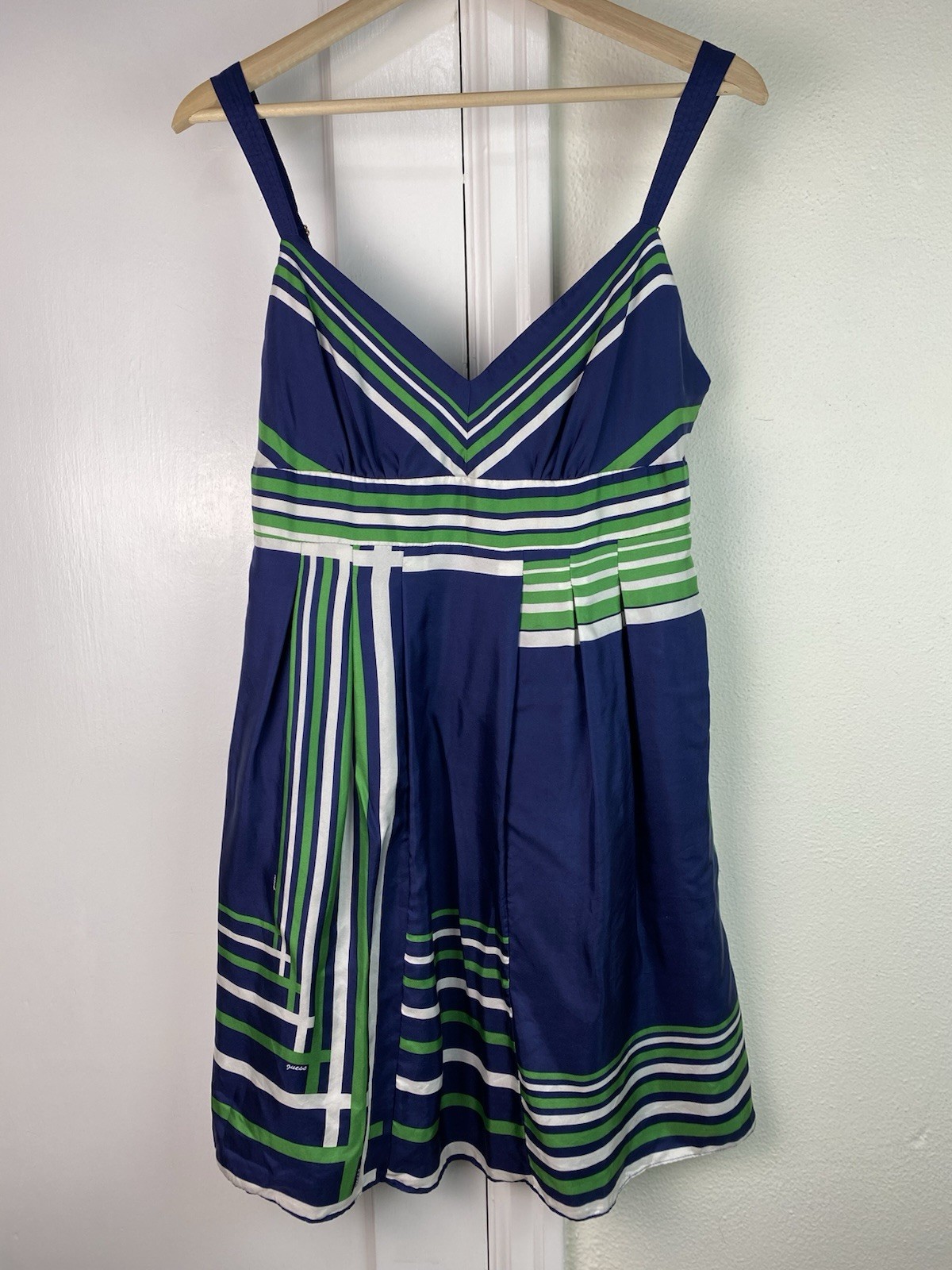 Guess Jeans Women’s Junior 11 100% Silk Striped Pleated Y2K Tank Slip Dress