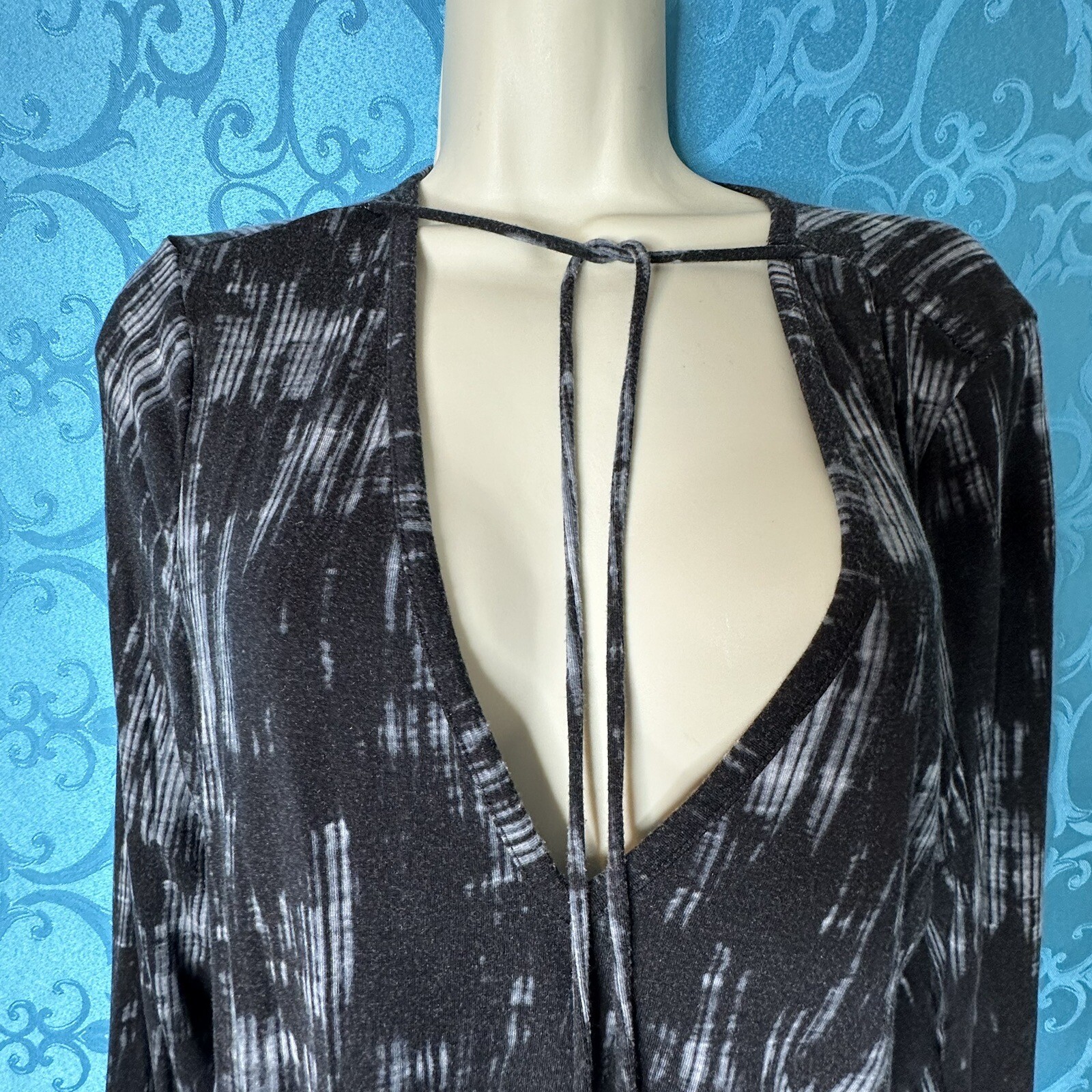 Tart Black Gray Blue Tie Dye Knit Blouson Dress Pockets Drop Waist Women’s L
