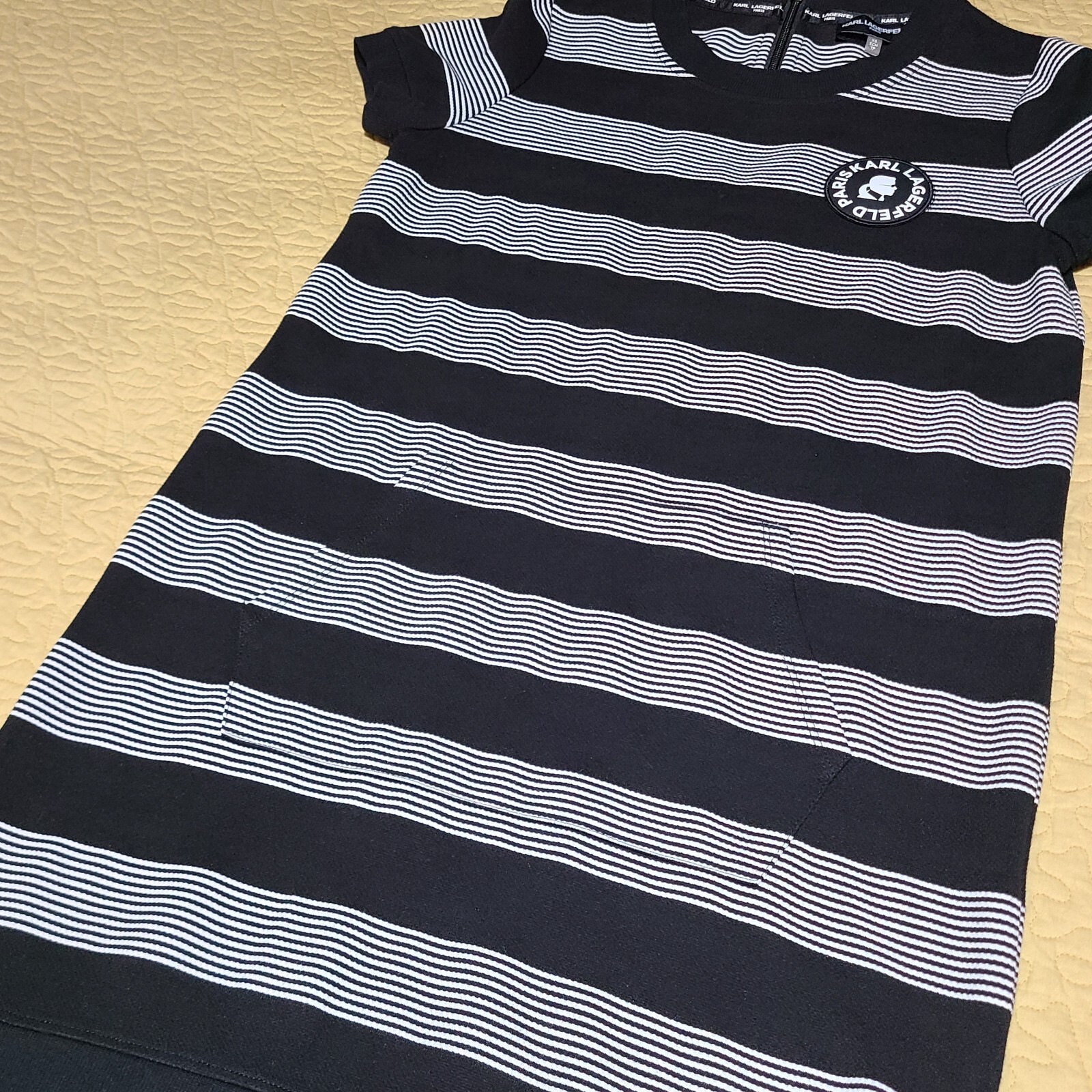 NWT Karl Lagerfeld Paris size xs Striped T-shirt Dress Pocket Zipper logo patch