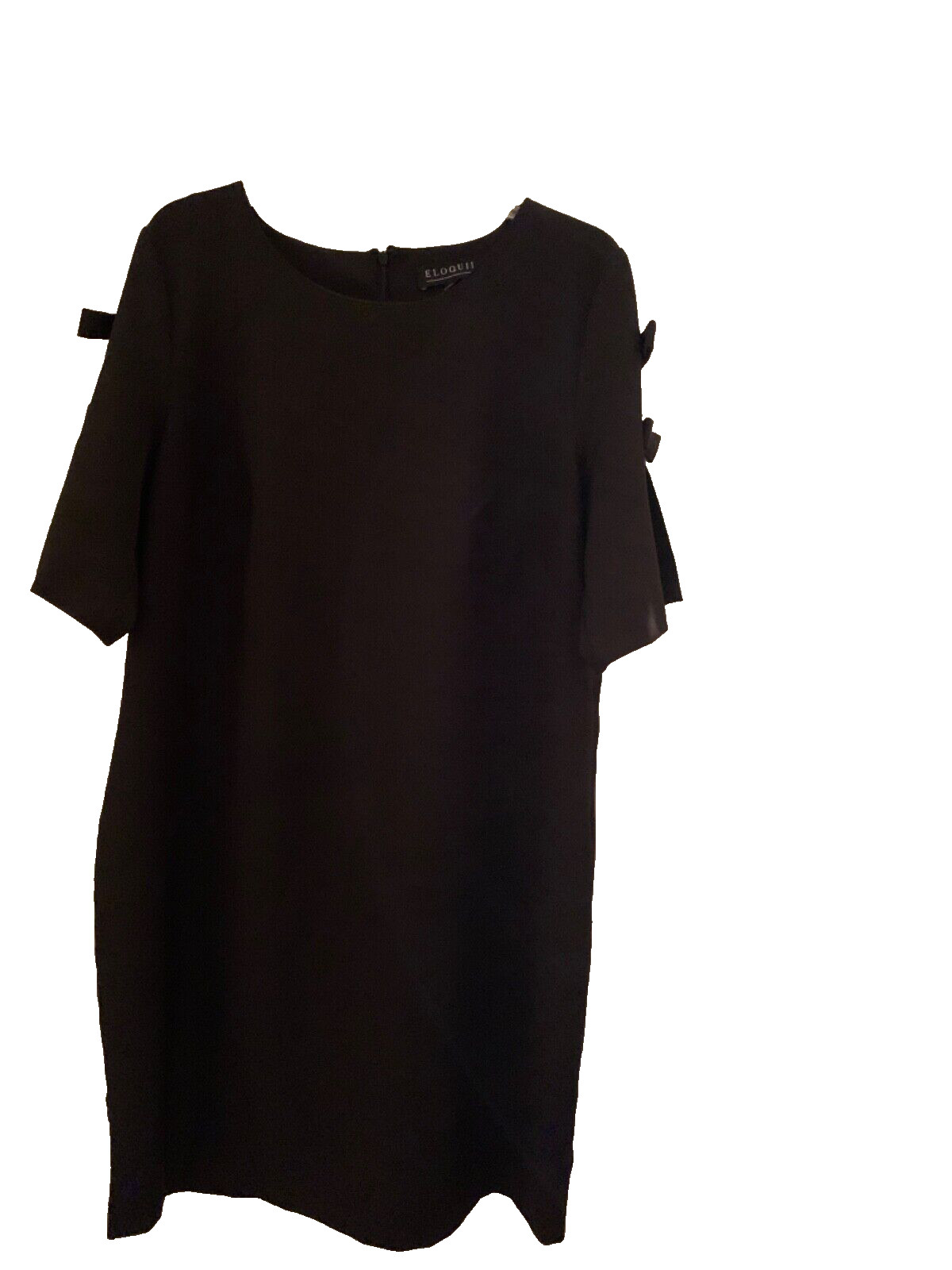 New Eloquii autumn winter shift dress short sleeve bow accent color black size16
