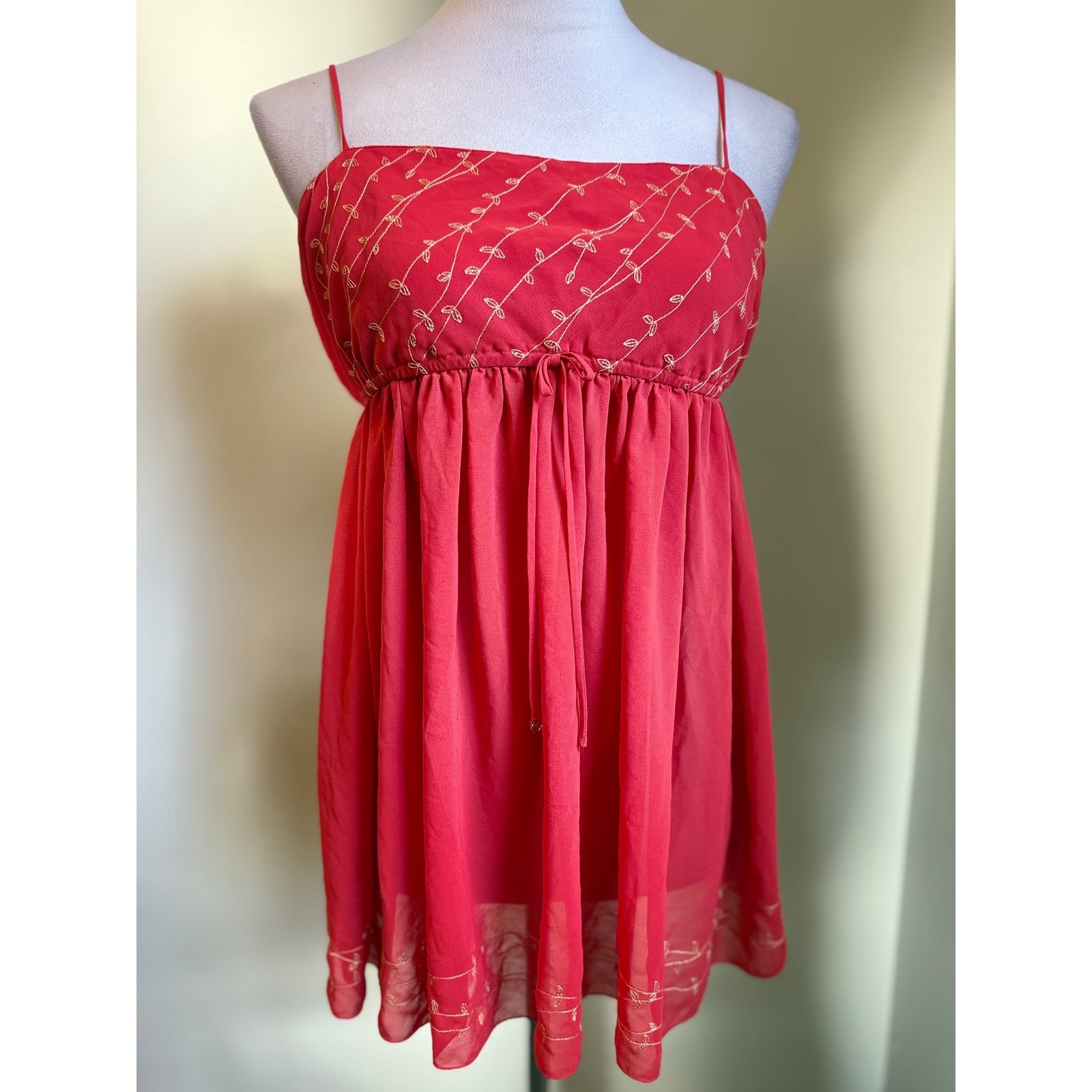 Victoria’s Secret Red orange Babydoll Dress Embroidery m y2k boho whimsi fairy