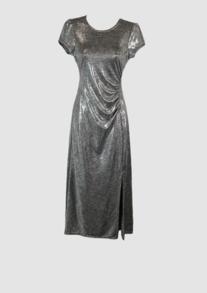 Vince Camuto Women’s Silver Long Gown Ruched Bodycon Dress Size XXS