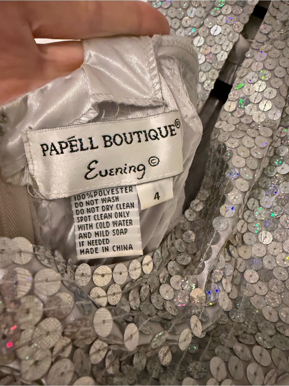 Vintage Papell Boutique Evening Silver Sequin Halter Gown Size 4 Formal Dress