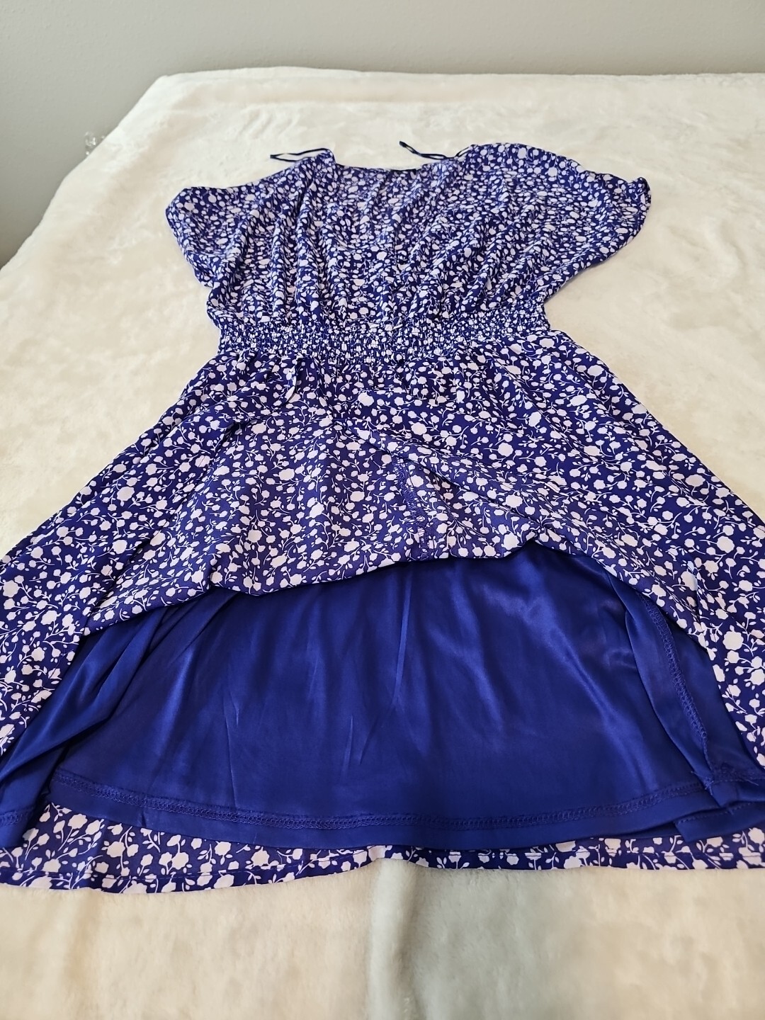 Sienna Sky Dress Womens Small Blue Floral Cap Sleeve Pull Over Lined V Neck