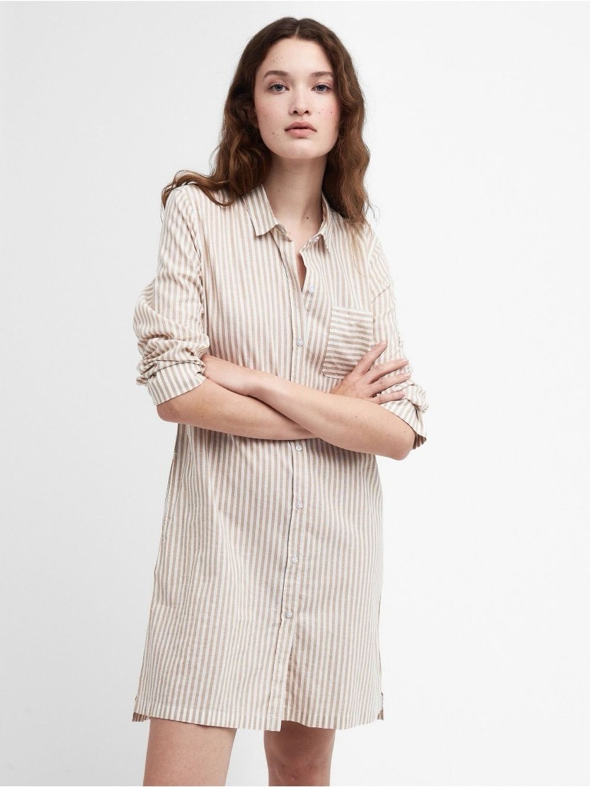 Barbour Seaglow Striped 30% Linen 70% Cotton Shirt Dress Size US 8