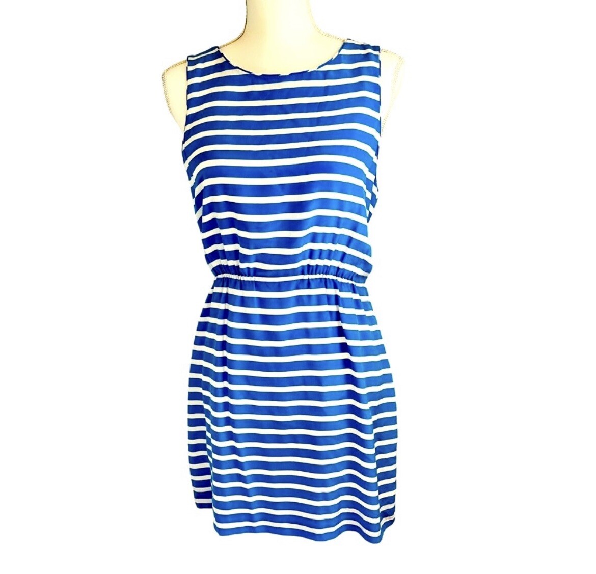 J CREW Blue White Silk Striped Dress 10 Tank Sleeveless Fisherman Coastal Preppy