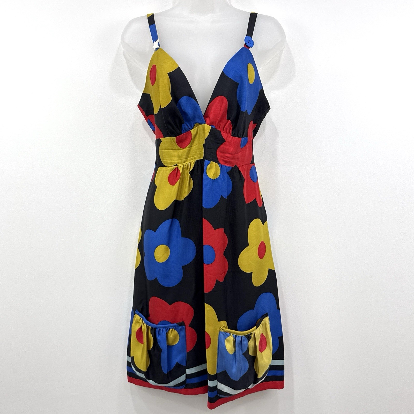 Voom By Joy Han Silk Dress Womens L Floral Babydoll Retro Artsy 70s Style Boho