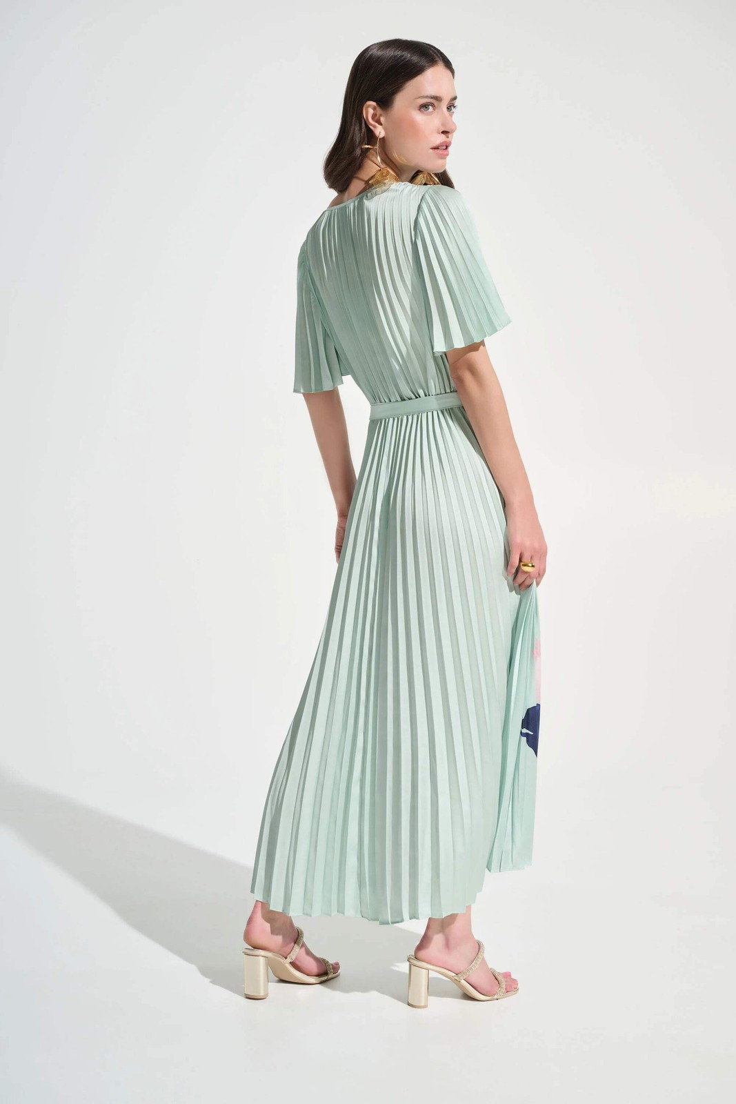 Joseph Ribkoff Green/Multi Floral Pleated Satin Maxi Dress 262712