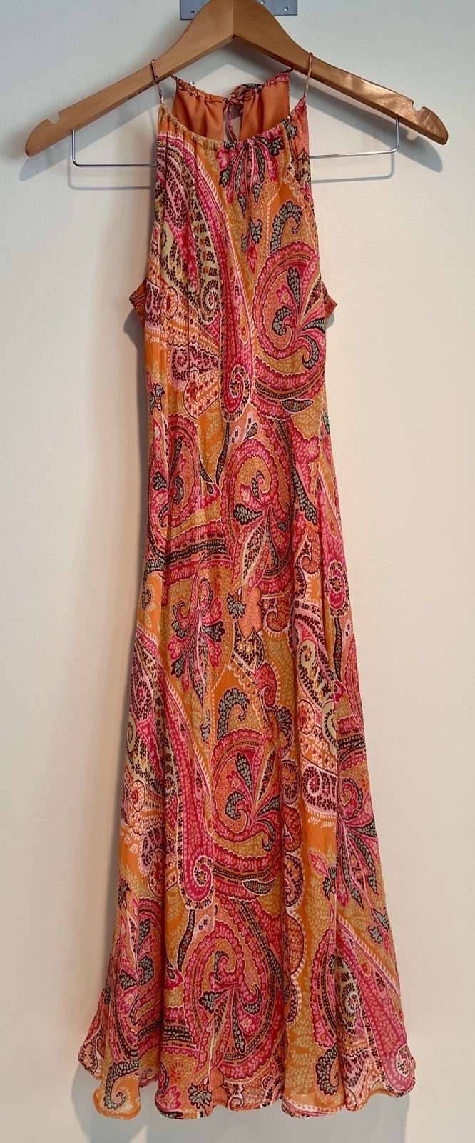 Ann Taylor Halter Silk Midi Dress Sz 2 Paisley Boho Y2k Summer Wedding Tropical