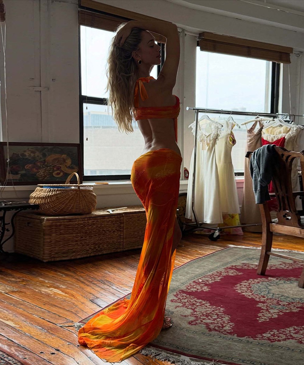 Sunset Floral Sheer Cut-Out Maxi Dress