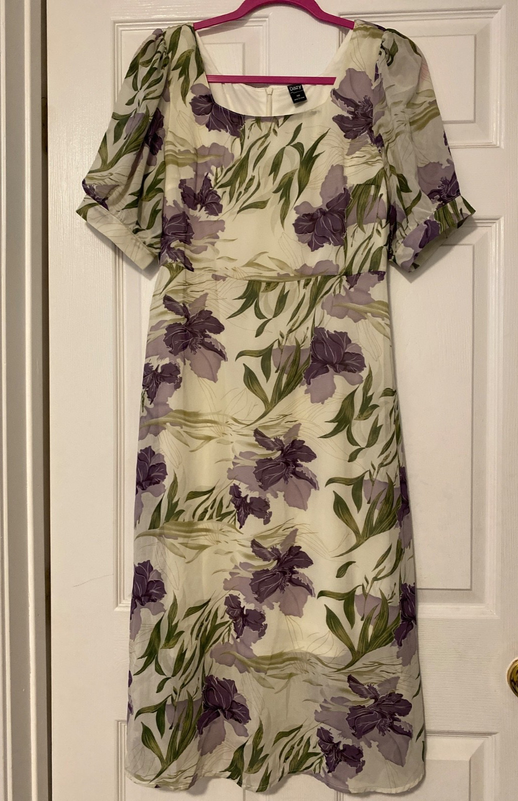 Dazy square neck midi dress elbow sleeves white purple green new!