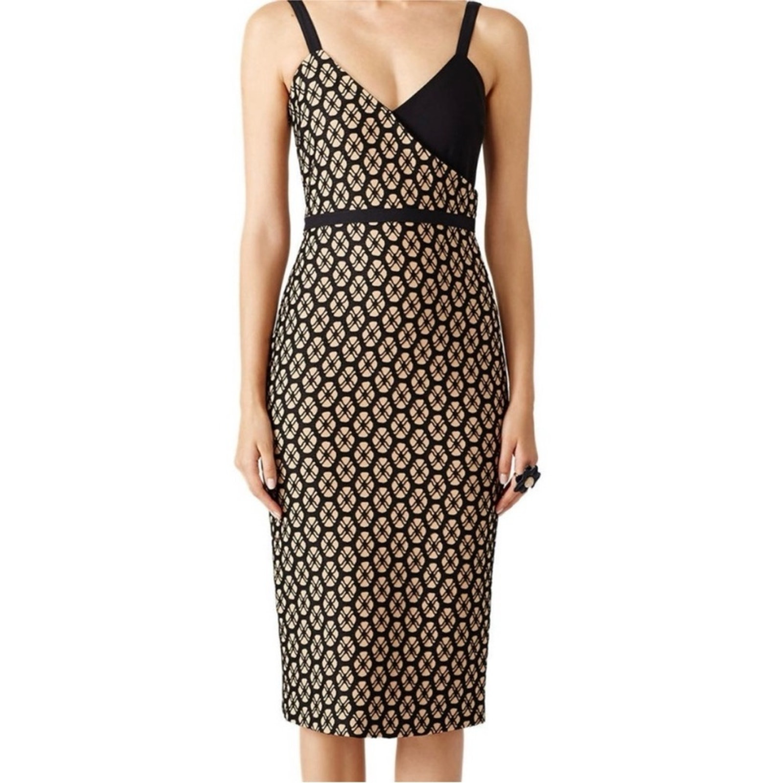 Cinq a Sept Sera Sheath Midi Dress in Black & Carmel Womens Size 8
