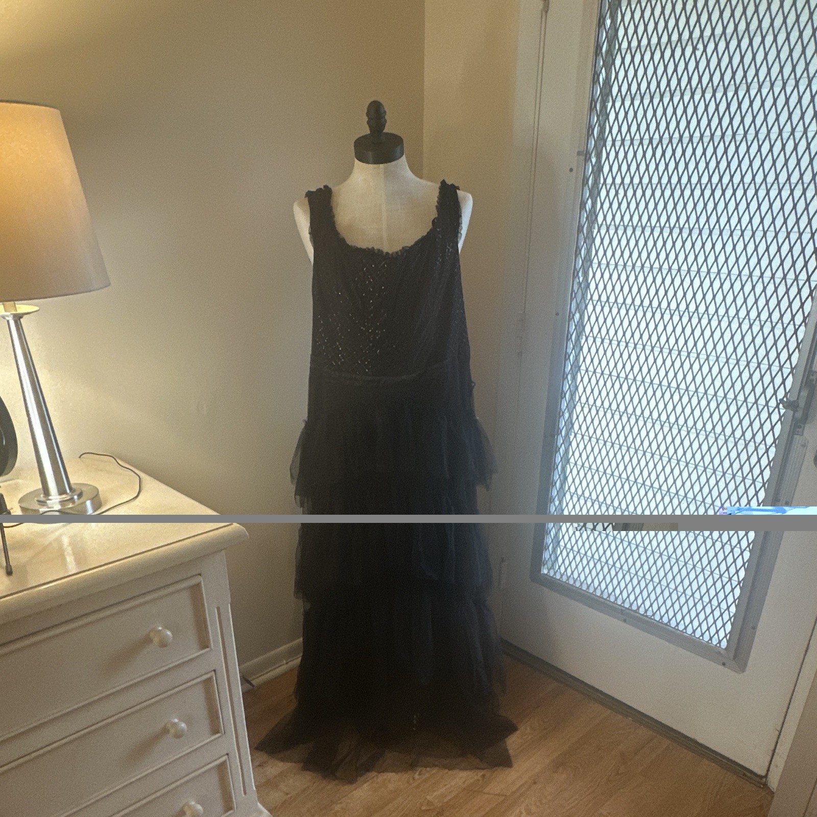 City Studio Size UK 22 Black Solid Beaded Layered Tulle Sleeveless Long Gown