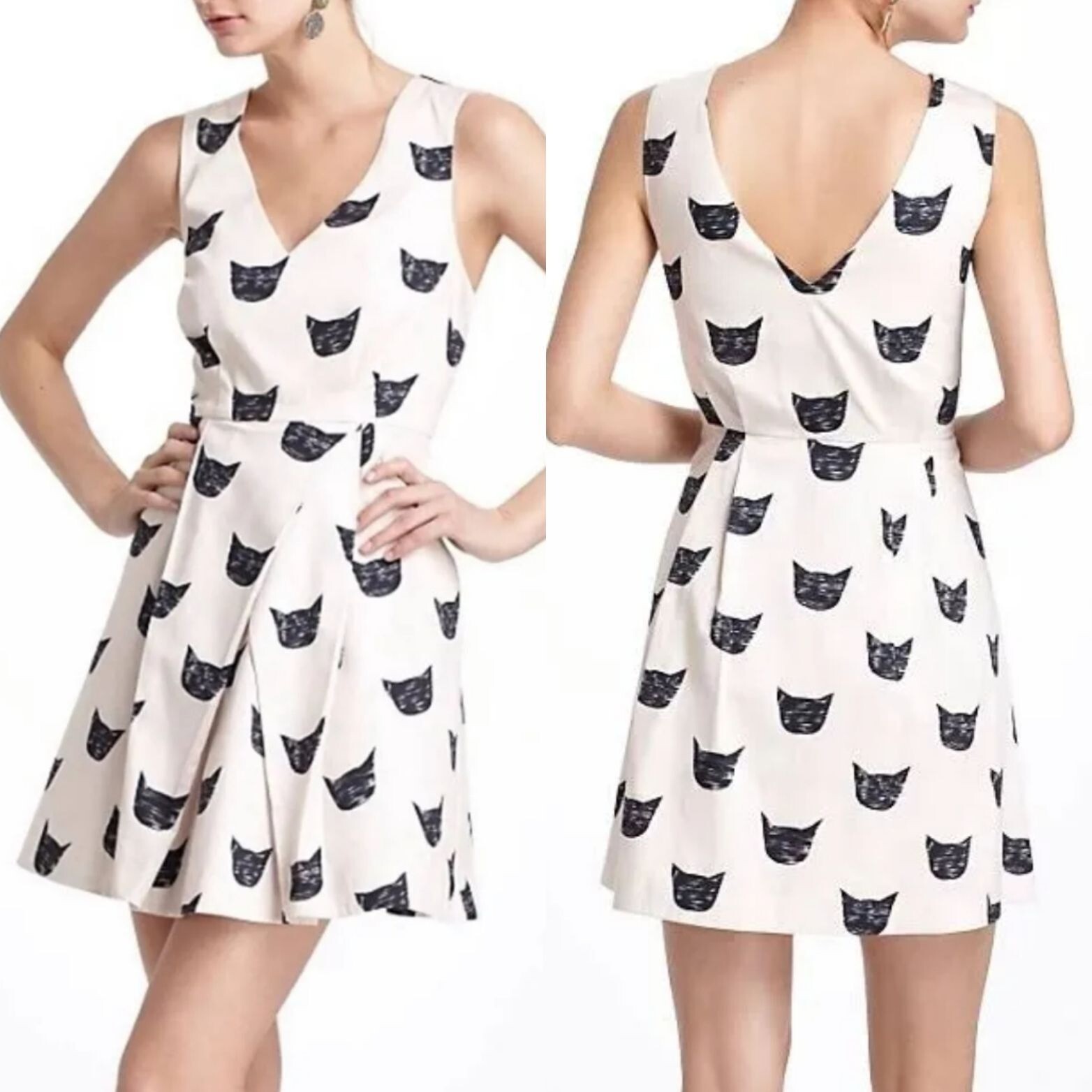 Anthropologie Leah Reena Goren Feline Karma Cat Mini Dress 0 Novelty Fit Flare