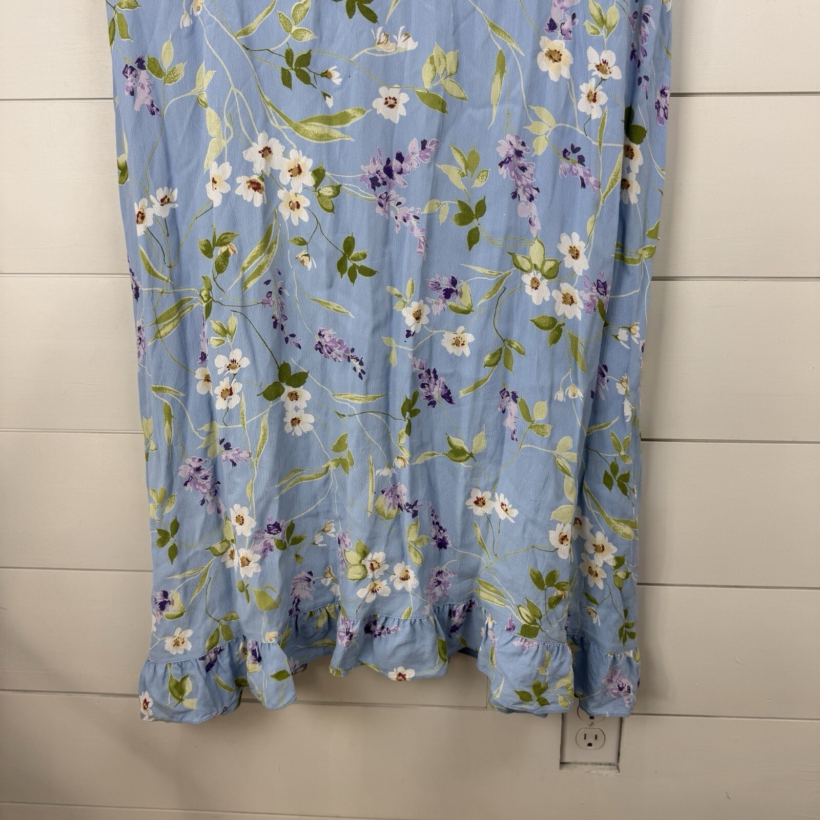 VTG! Jenny Helene Blue Floral Summer Long Dress 2X 100% Rayon USA Cottagecore