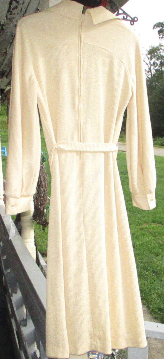 D Lang Vintage Polyester Blend Stretch Dress Lg Sleeve Button Cuff USA Sz Lg
